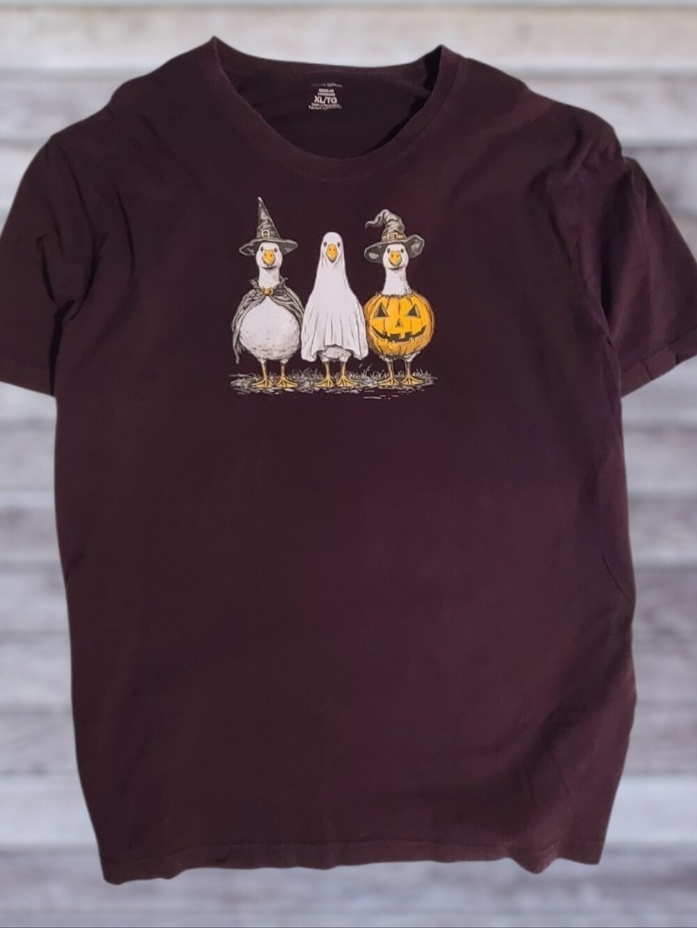 Vintage Style Halloween Geese Graphic Tee - Witch Ghost Pumpkin XL